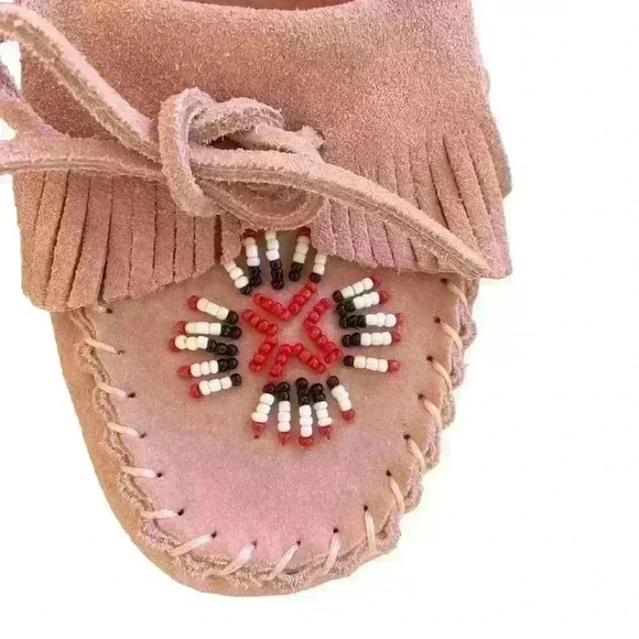 Rampage Lindy Moccasins Pink Suede Leather Size 8 Beaded Boho - Picture 7 of 9